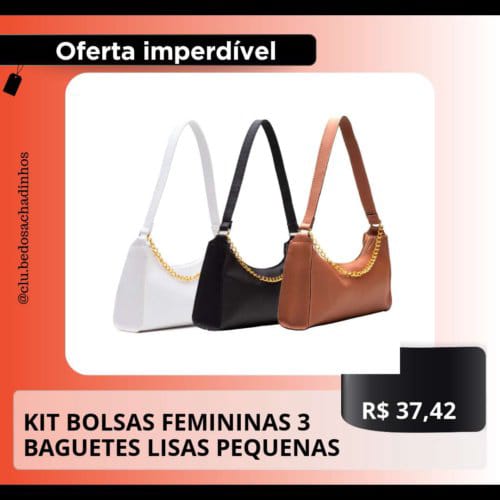 Kit Bolsas Femininas 3 Baguetes Lisas Pequenas