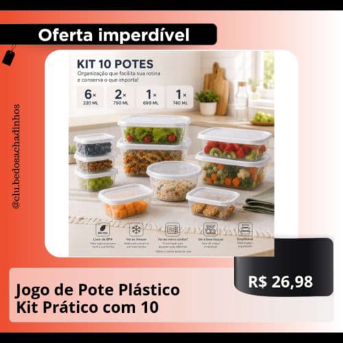 Jogo de Pote Plástico Kit Prático com 10