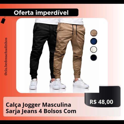 Calça Jogger Masculina Sarja Jeans 4 Bolsos